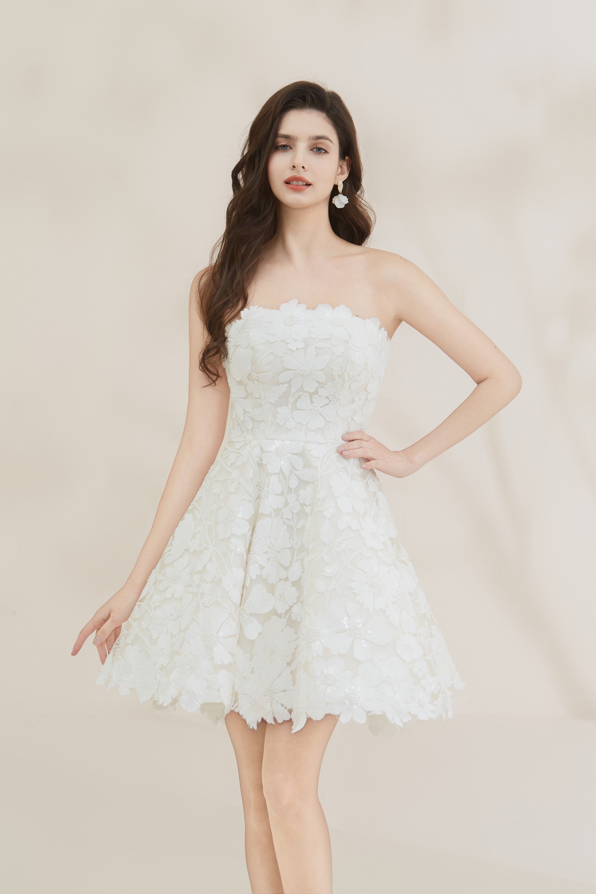 Floral Lace Short Wedding Dress LVB2615