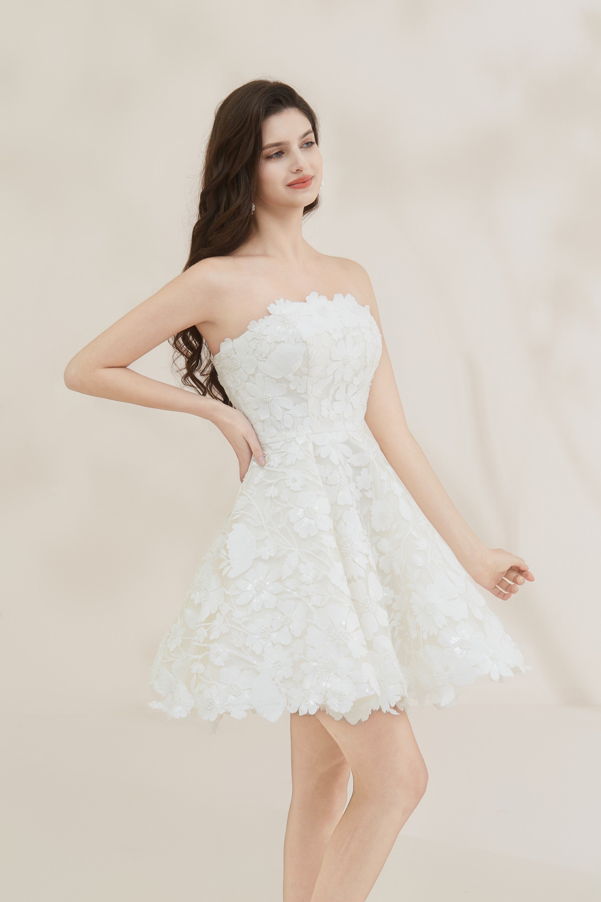 Floral Lace Short Wedding Dress LVB2615