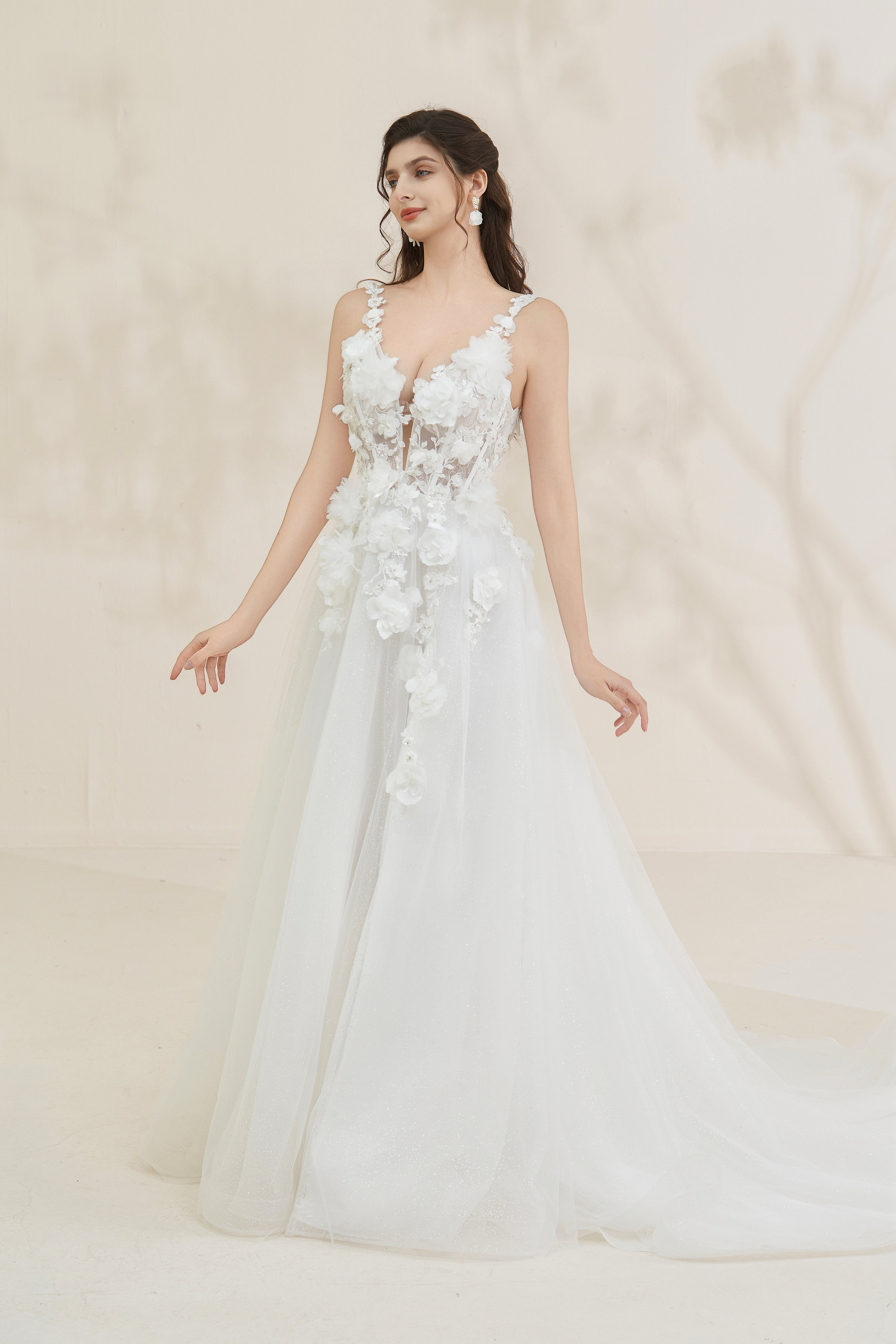 Beautiful beaded floral A-line bridal dress LVB2667