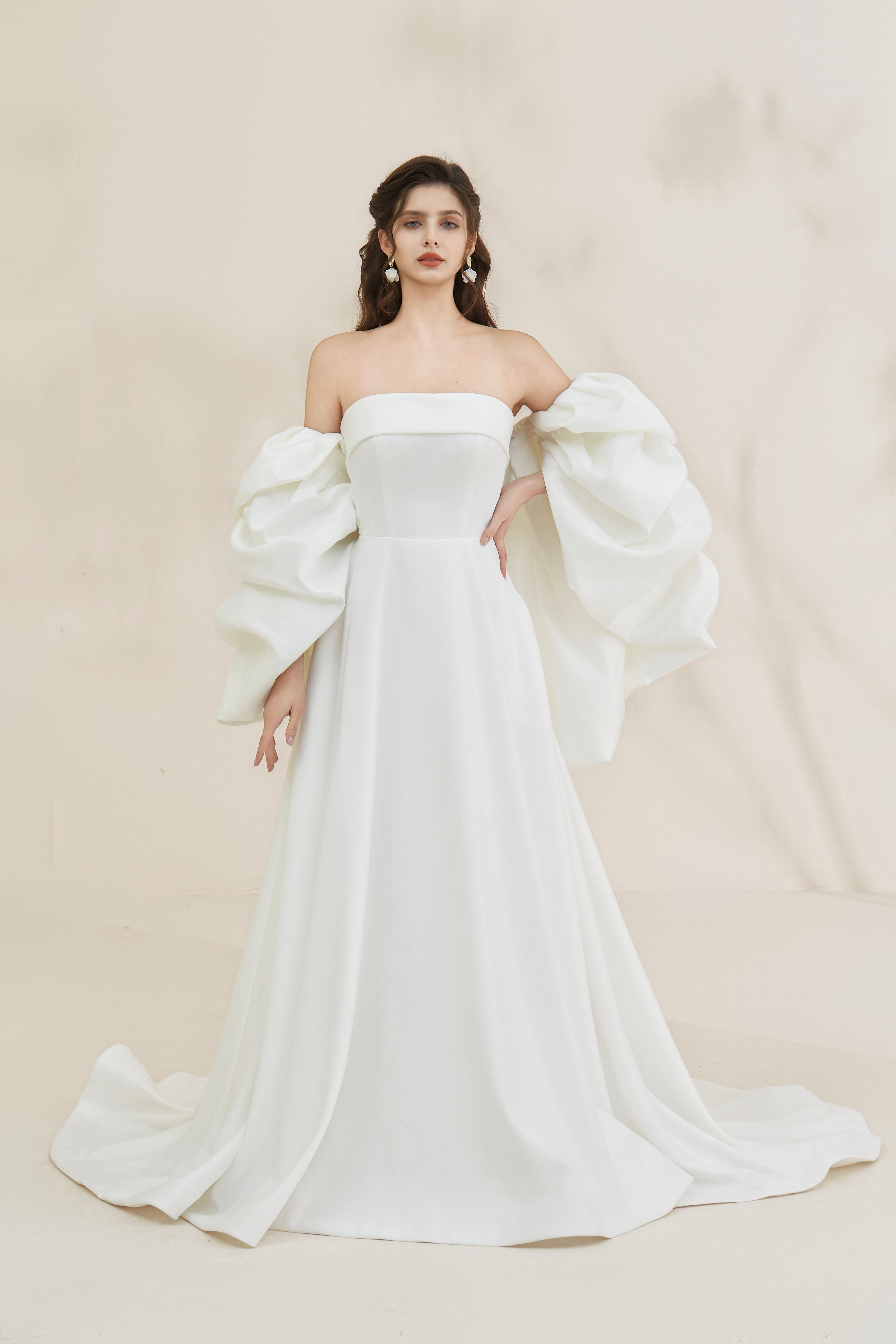 Satin Wedding Dress with detachable Sleeves LVB2671