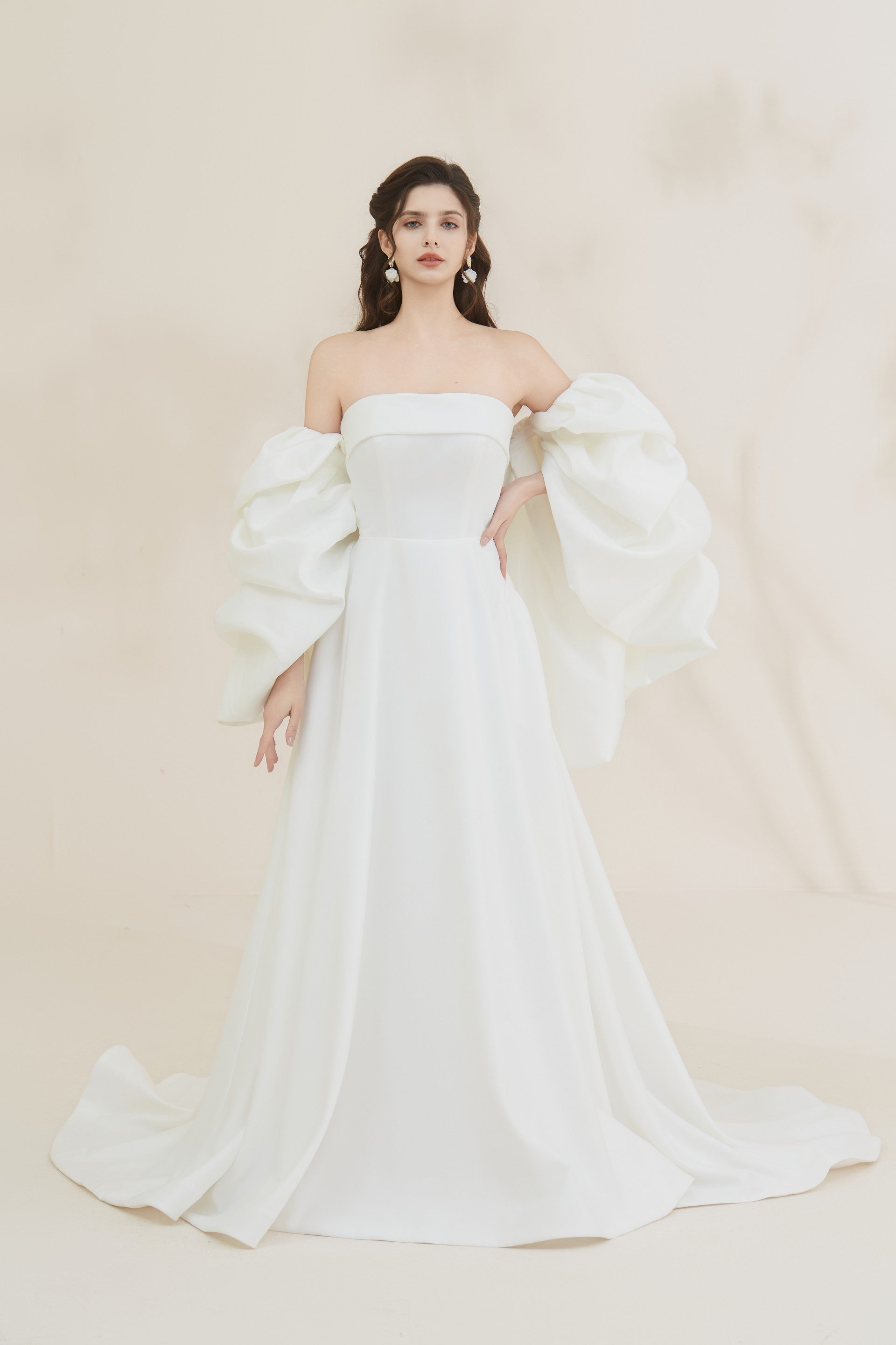 Satin Wedding Dress with detachable Sleeves LVB2619