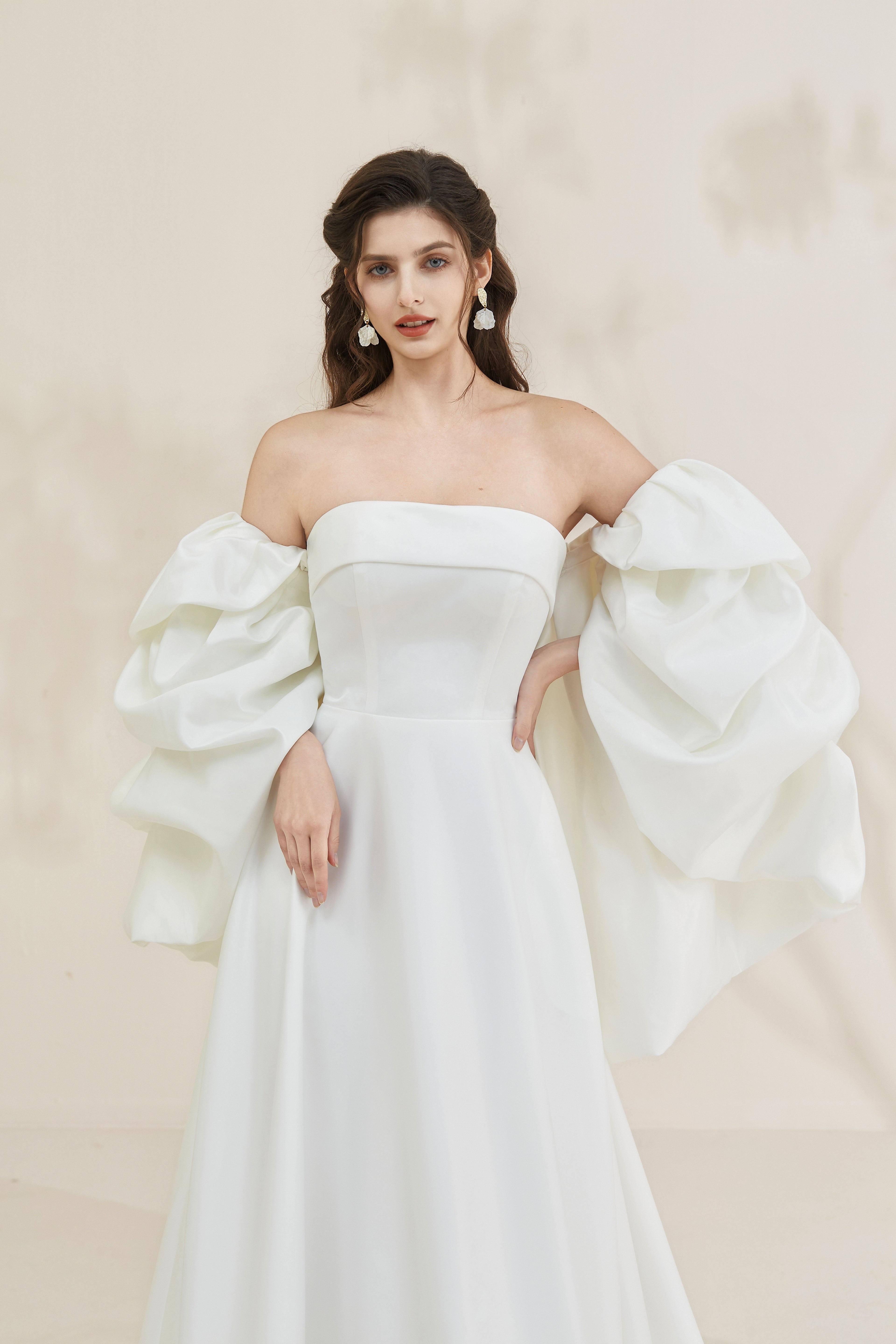 Satin Wedding Dress with detachable Sleeves LVB2671