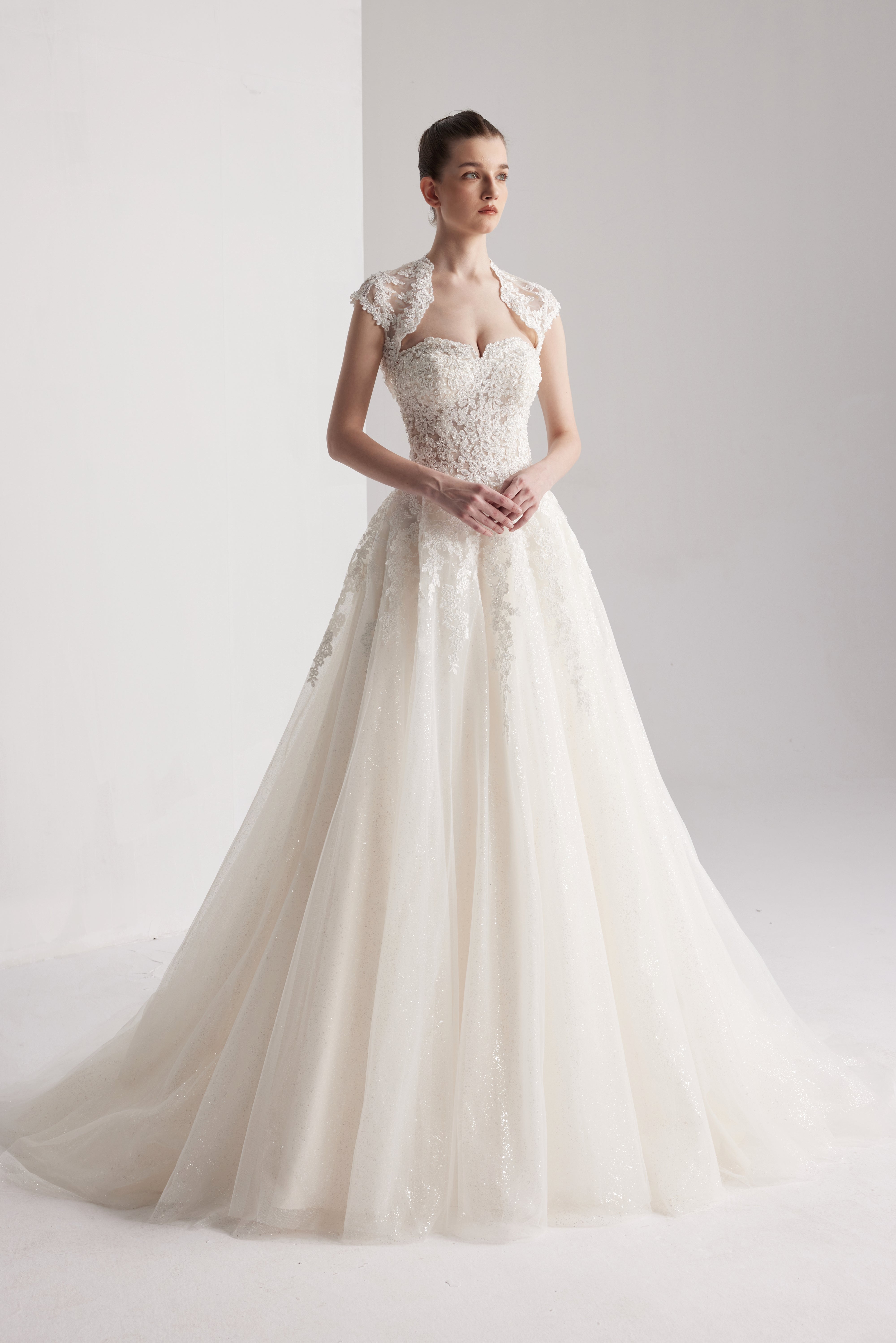 Princess beaded lace  bridal dress with a classic sweetheart neckline with Bolero LVB2411