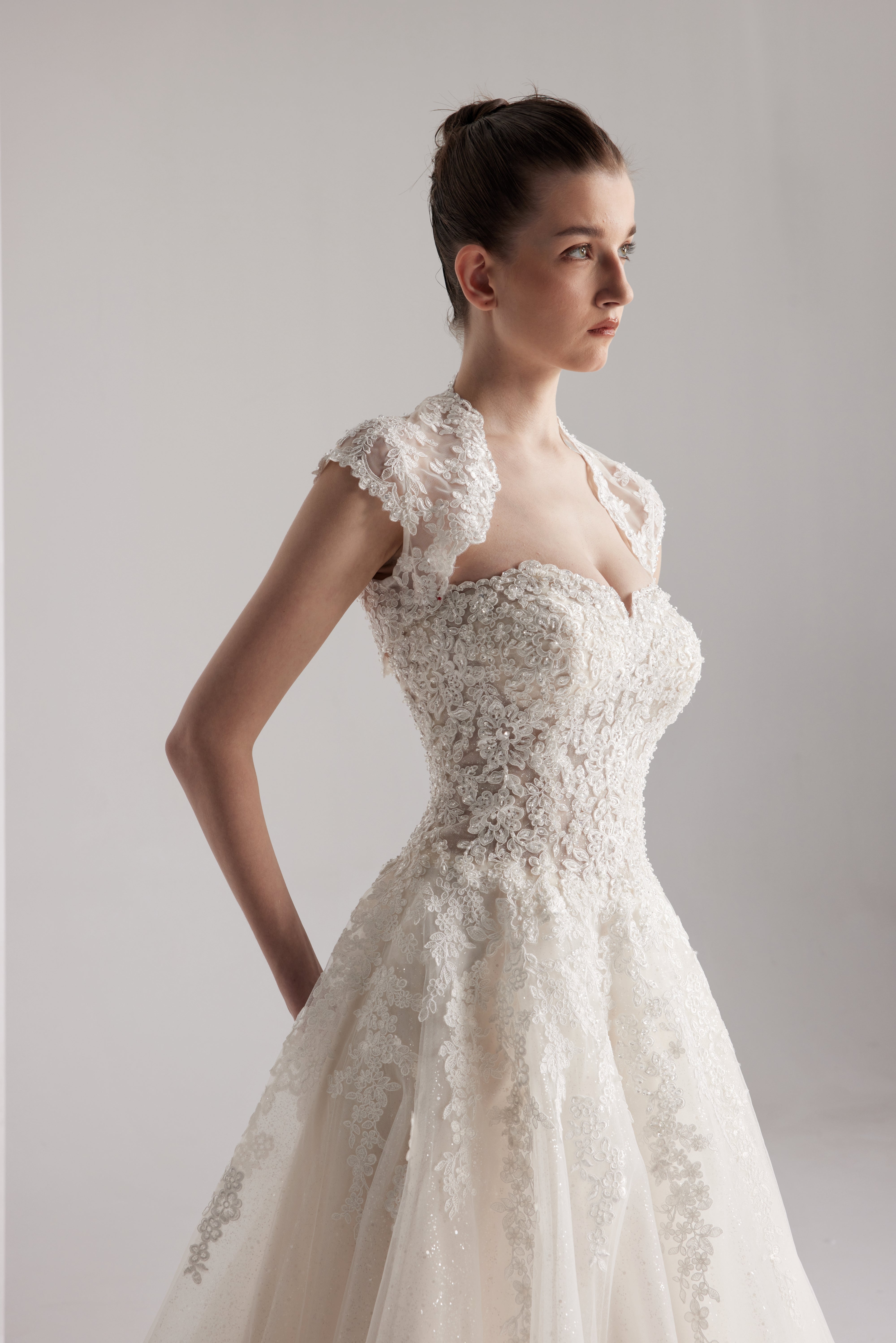 Princess beaded lace  bridal dress with a classic sweetheart neckline with Bolero LVB2411