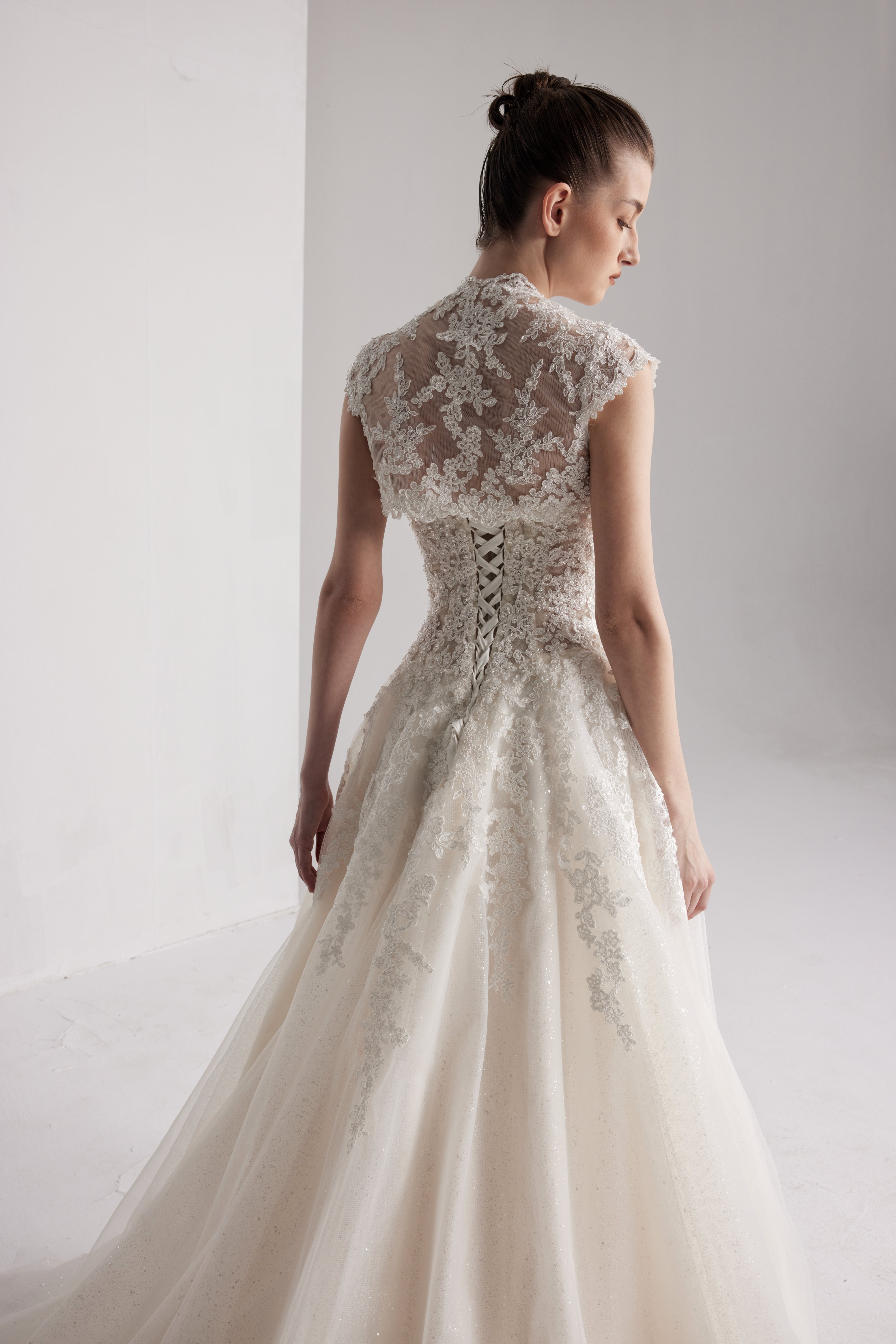 Princess beaded lace  bridal dress with a classic sweetheart neckline with Bolero LVB2411