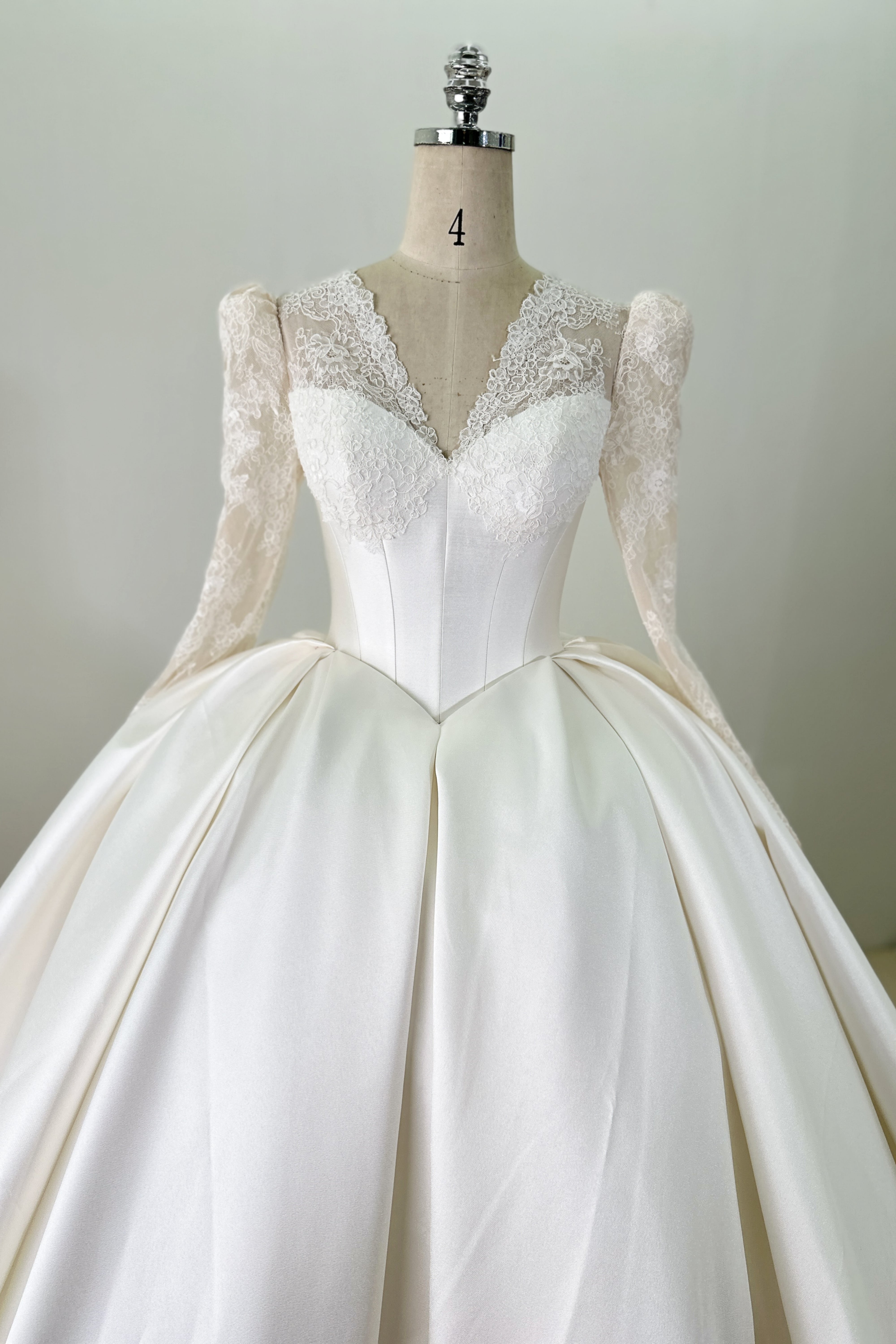 Lace Satin Ball Gown Wedding Dress With Long Sleeve LVB2690