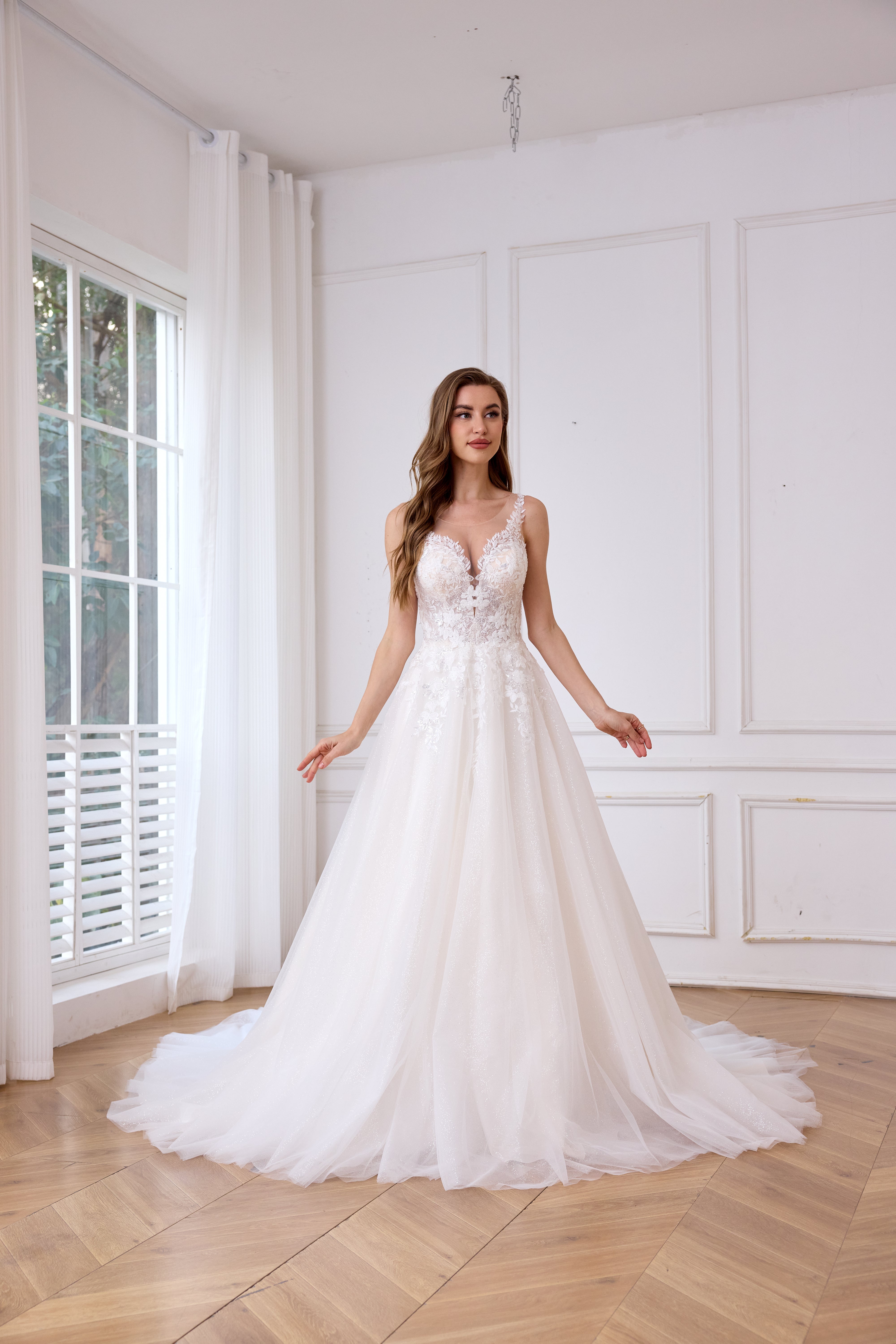 Fairytale illusion lace A-line bridal gown ,Suitable for brides of all body types LVB2620 By AND Bride