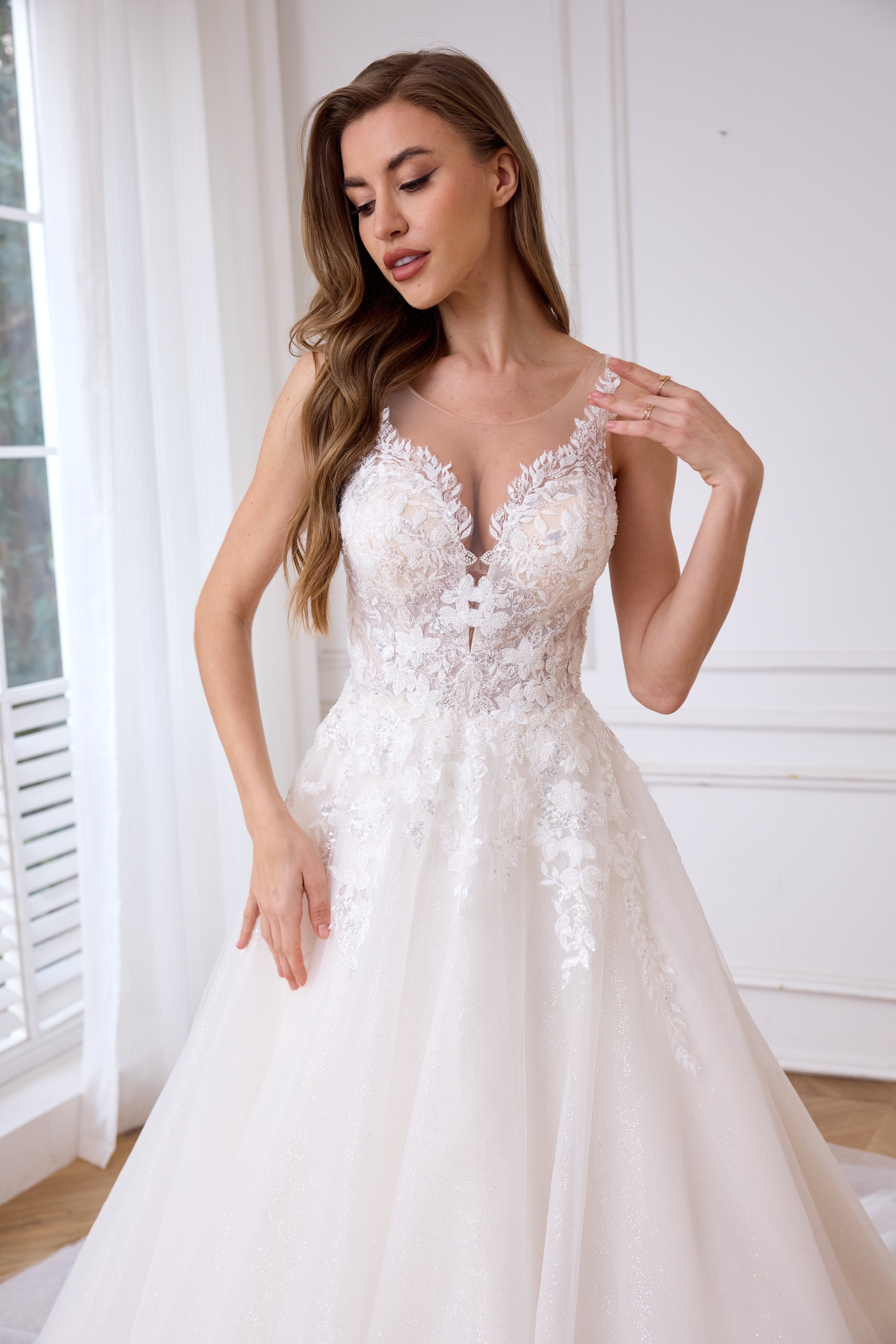 Fairytale illusion lace A-line bridal gown ,Suitable for brides of all body types LVB2620 By AND Bride