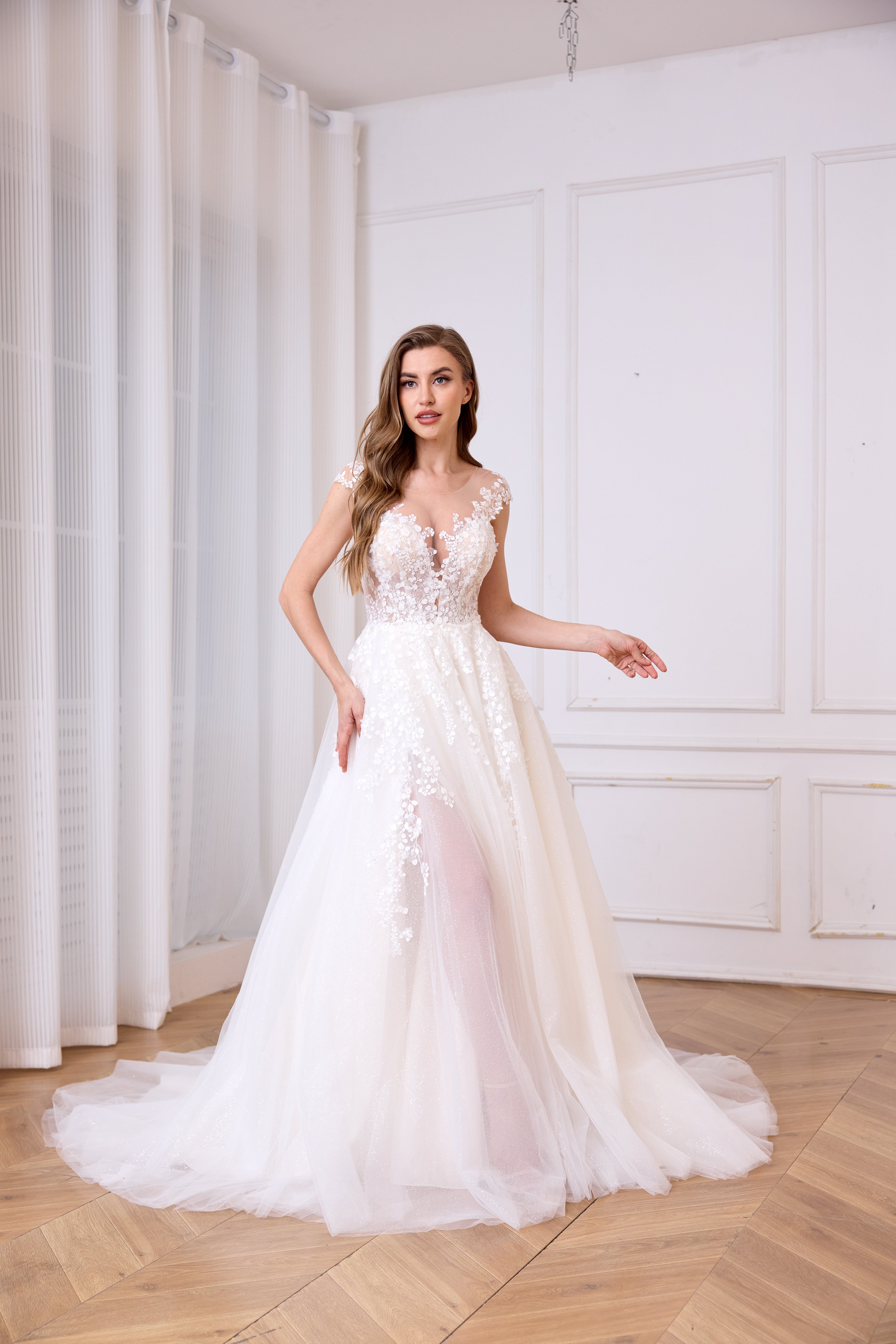 Beautiful beaded floral A-line slit bridal dress LVB2628 BY AND BRIDE