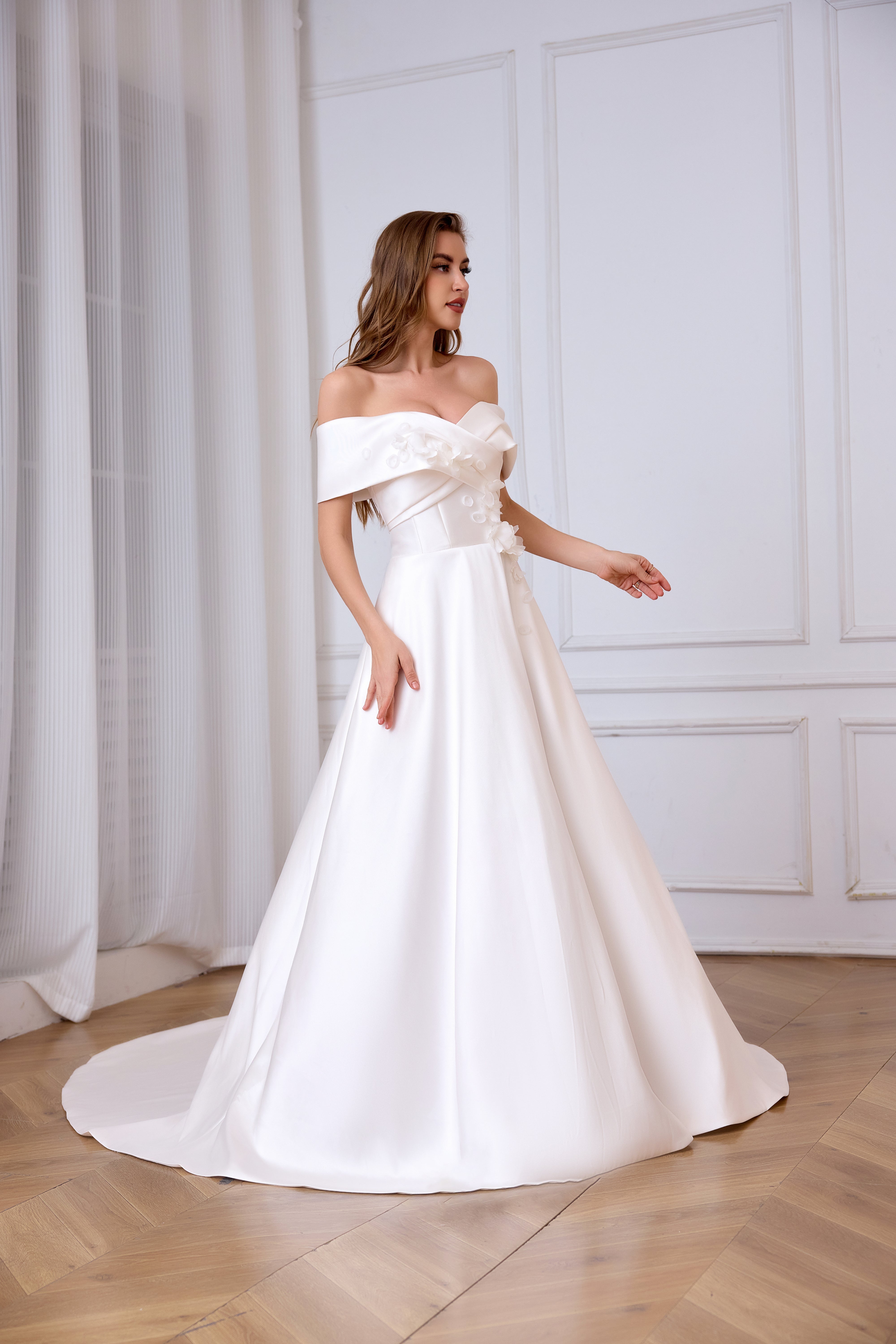 NEW ARRIVEL Romantic Mikado Wedding Dress With Pockets And A Pleated Bodice And Cap-Sleeves LVB2630 By AND Bride