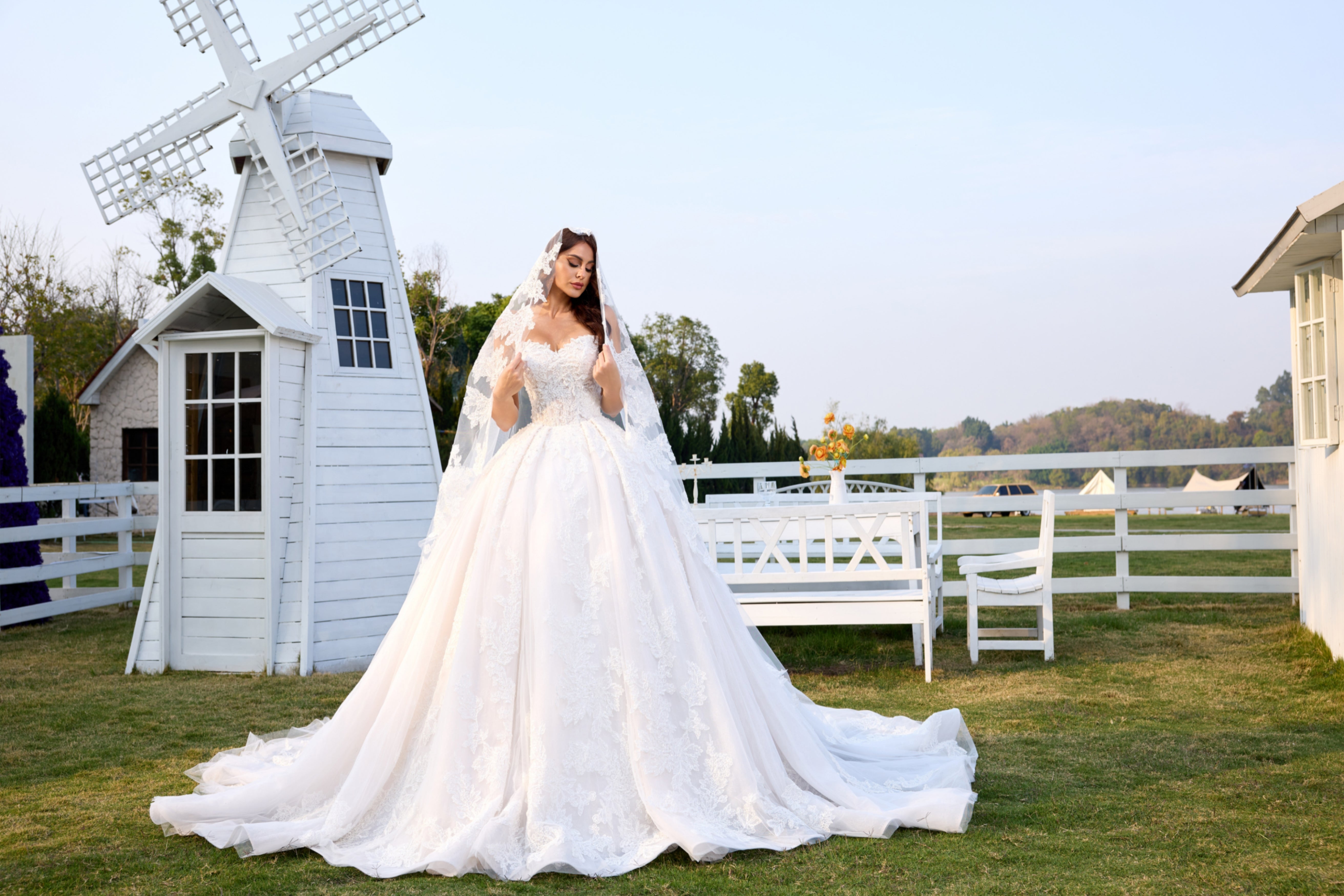 Luxury Lace Ball Gown Wedding Dress With Long Veil LVB2699