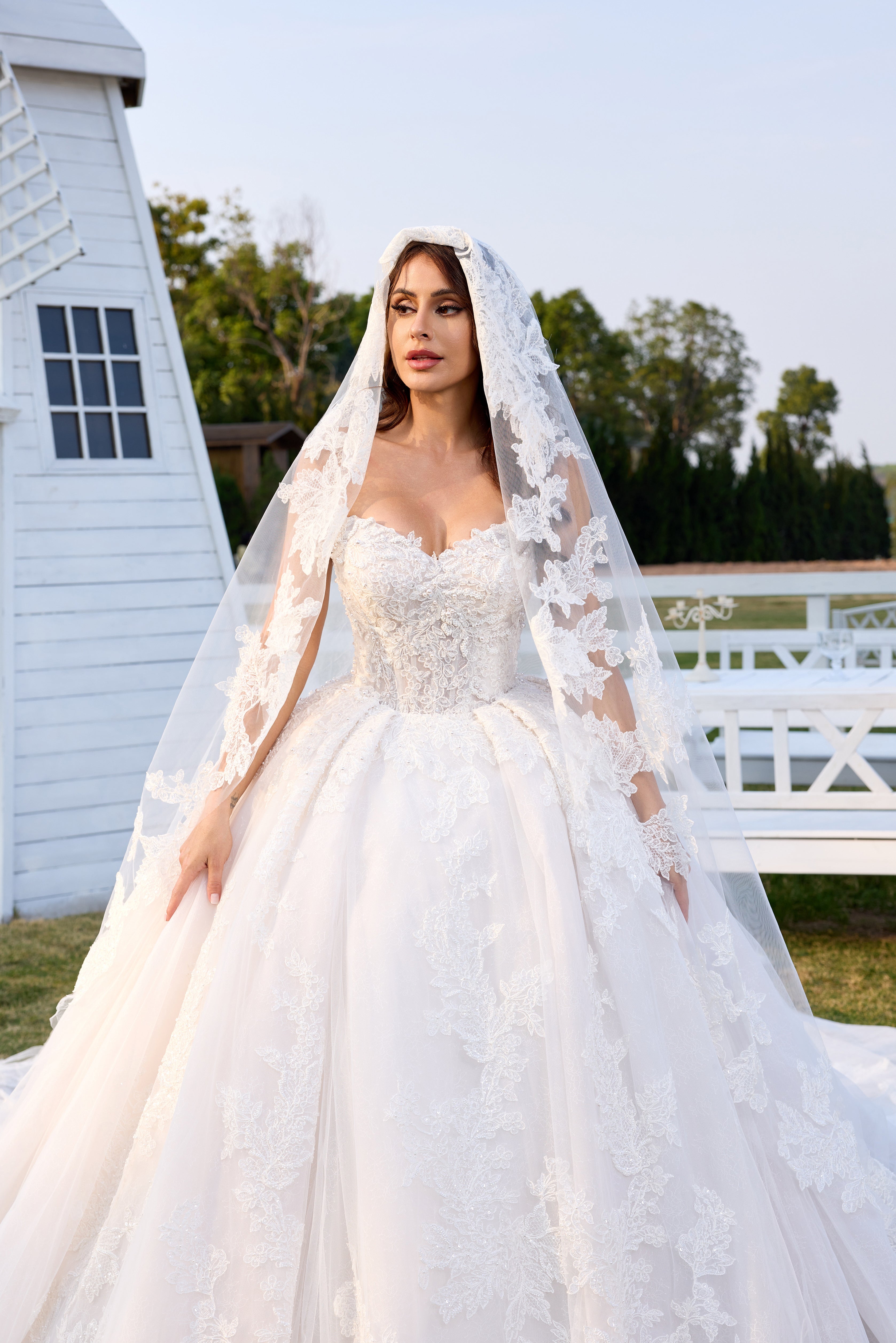 Luxury Lace Ball Gown Wedding Dress With Long Veil LVB2699