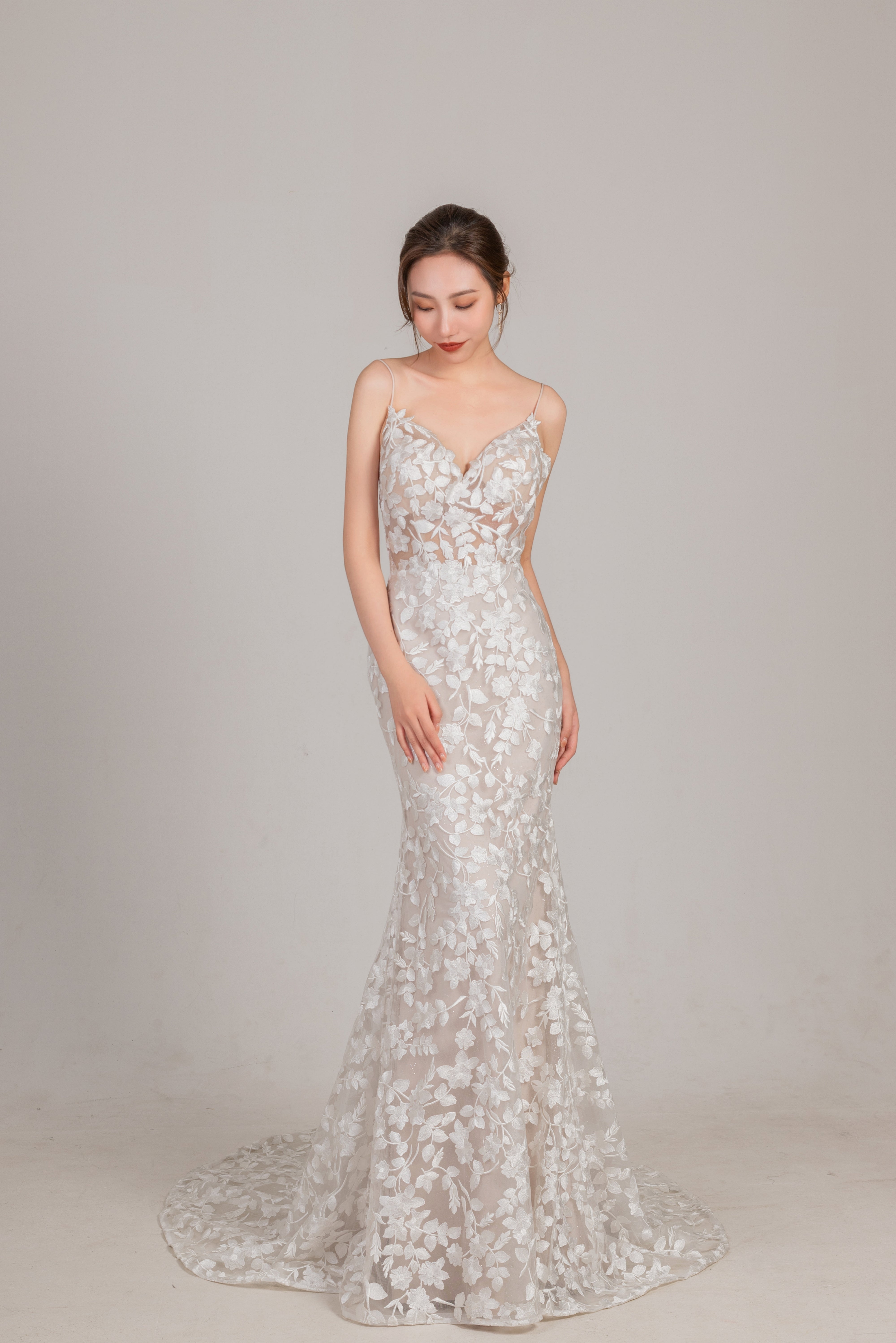 Sexy backless floral lace mermaid wedding dress LVB2604