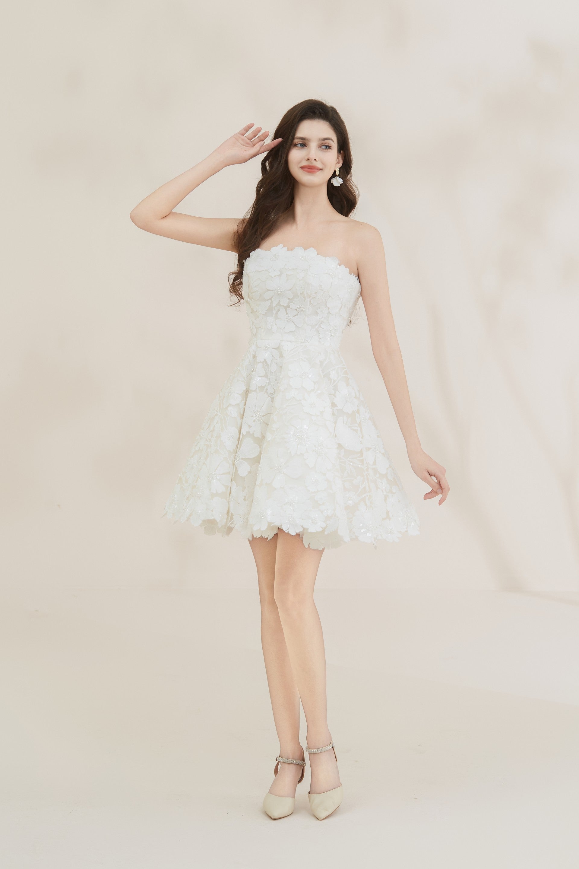 Floral Lace Short Wedding Dress LVB2615