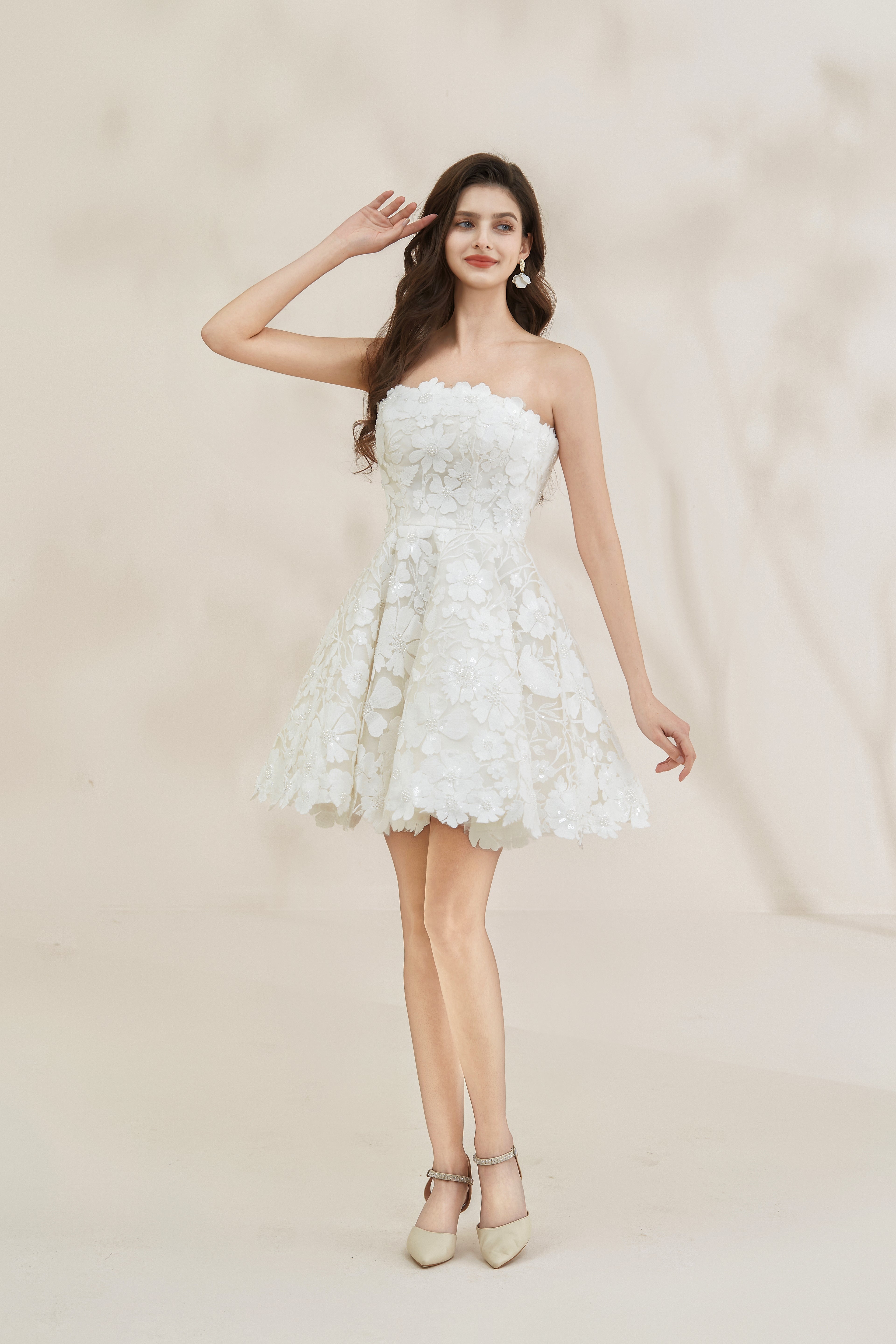 Floral Lace Short Wedding Dress LVB2615