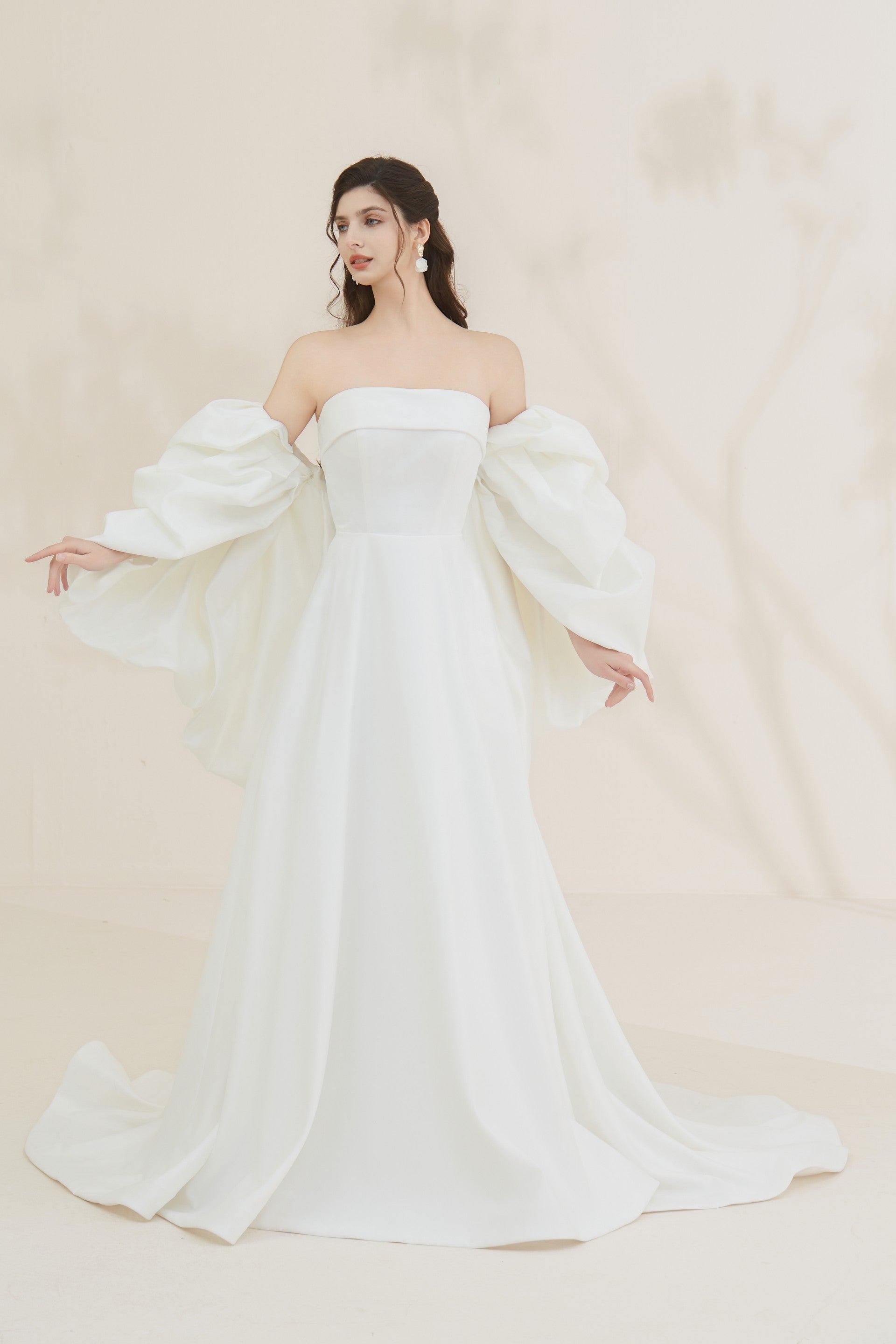 Satin Wedding Dress with detachable Sleeves LVB2619