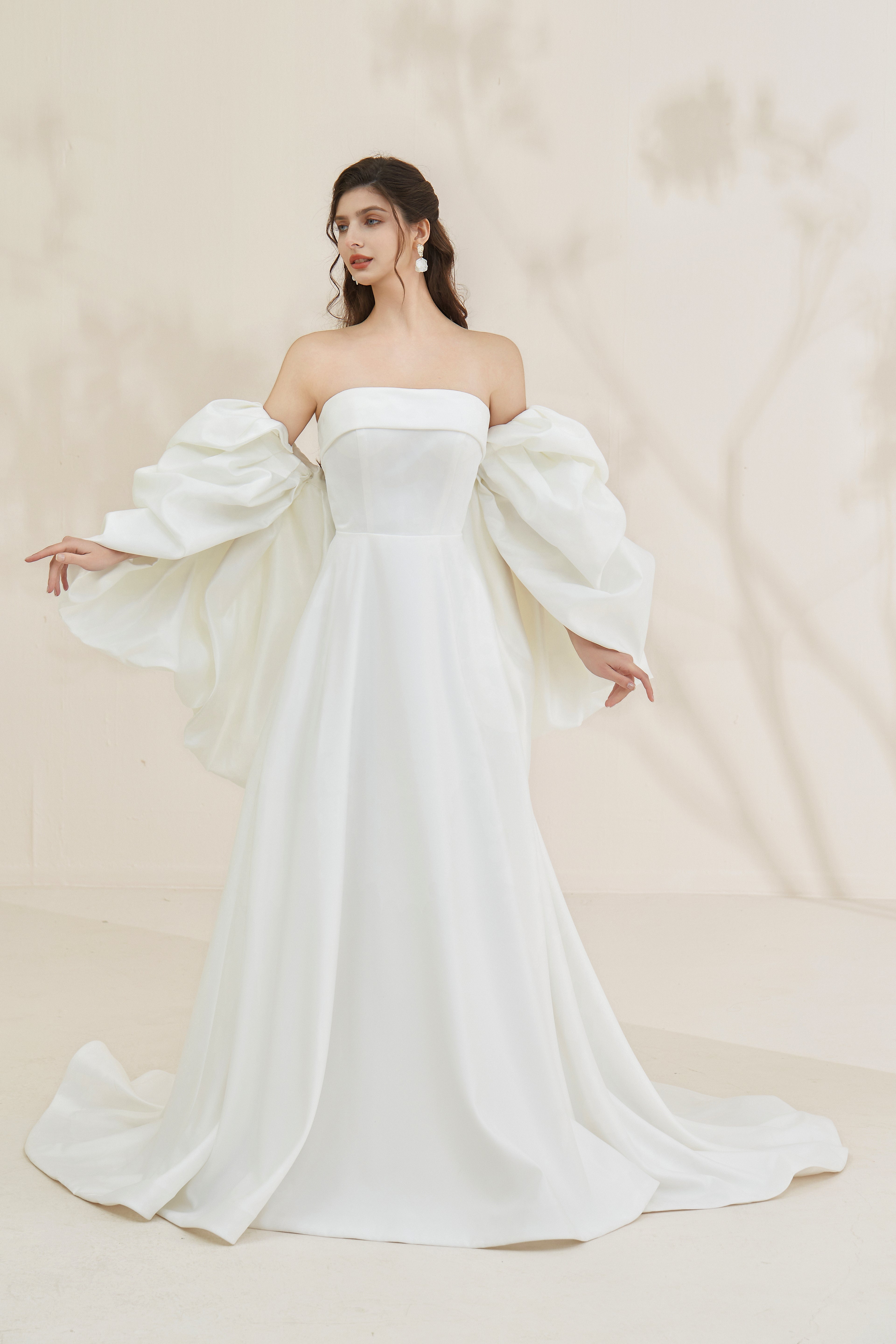 Satin Wedding Dress with detachable Sleeves LVB2671