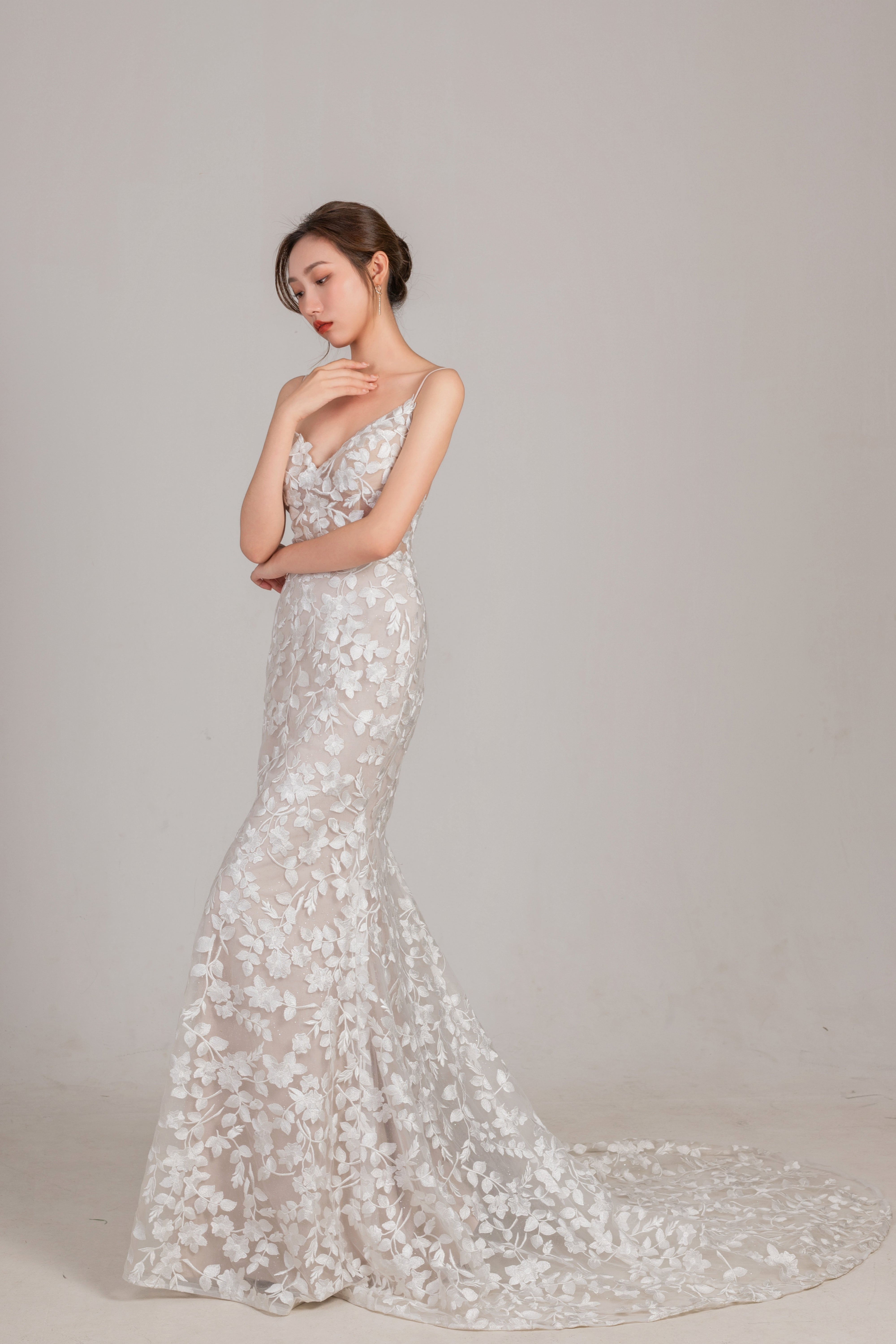 Sexy backless floral lace mermaid wedding dress LVB2604